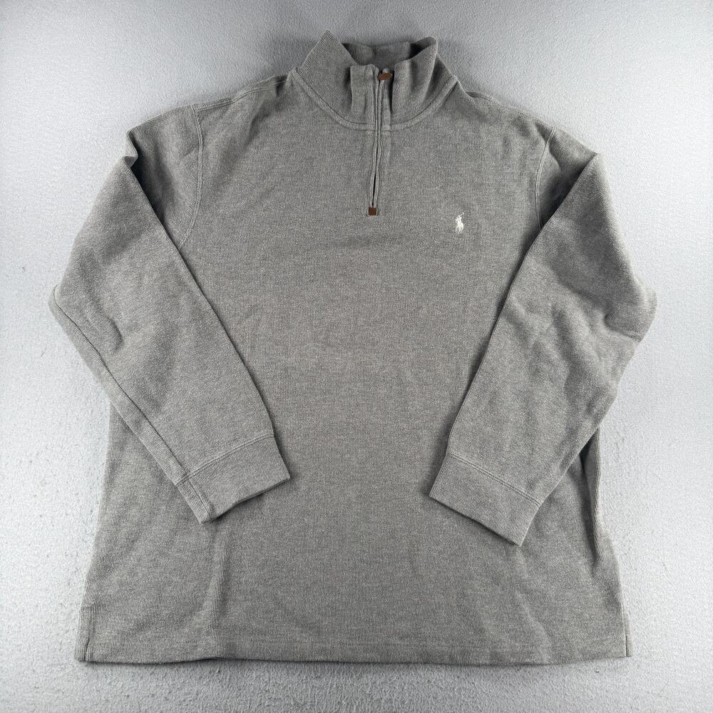 Polo Ralph Lauren Mens XXL Gray 100% Cotton Quarter Zip Pullover Sweater Pony